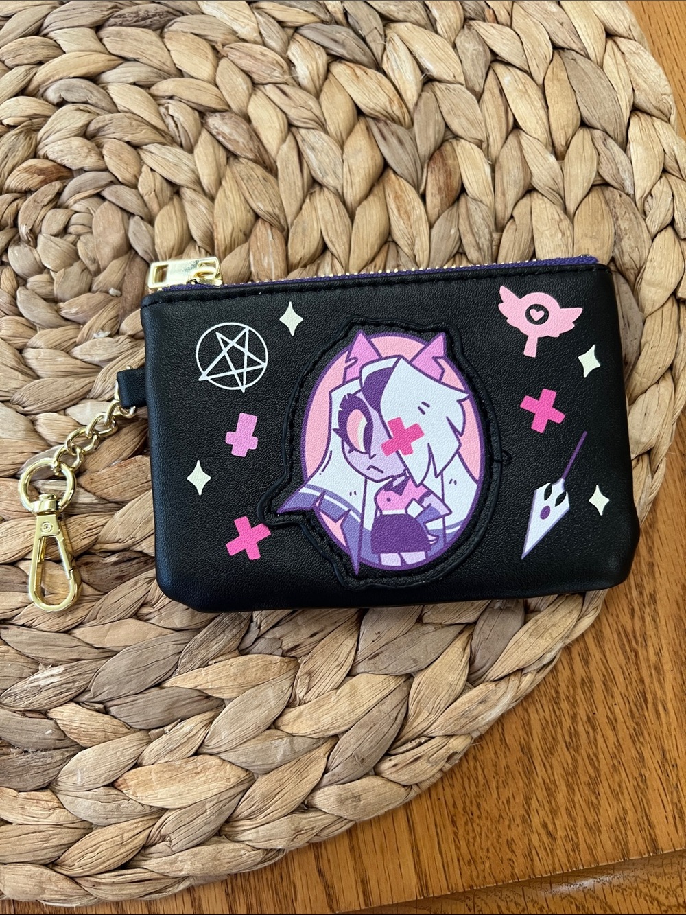 Hazbin Hotel Vaggi Keychain Wallet - Black with Pink & Purple Accents